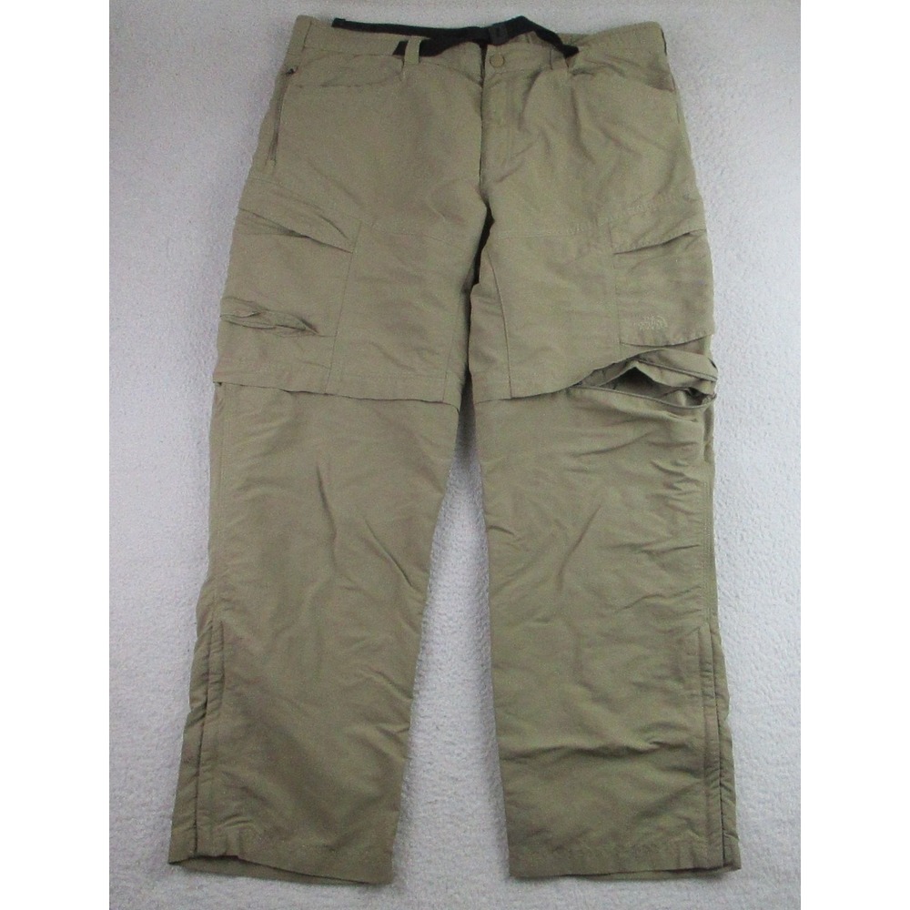 North Face Convertible Pants Mens XL Khaki Nylon Hiking Outdoor Zip‎ Off Pockets